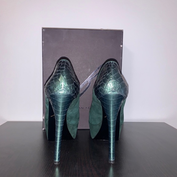 Brian Atwood Blayne ostrich peep toe heels 9 green - Picture 4 of 8